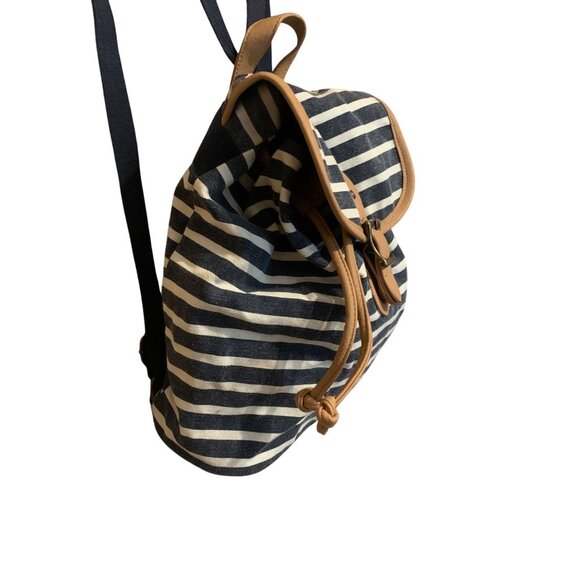 Pottery Barn Backpack Canvas Navy Ivory Striped Sz Small Breton Mariner - Picture 2 of 7